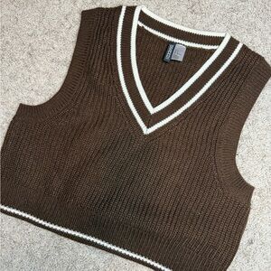 H&M Brown and White Knit Sweater Vest